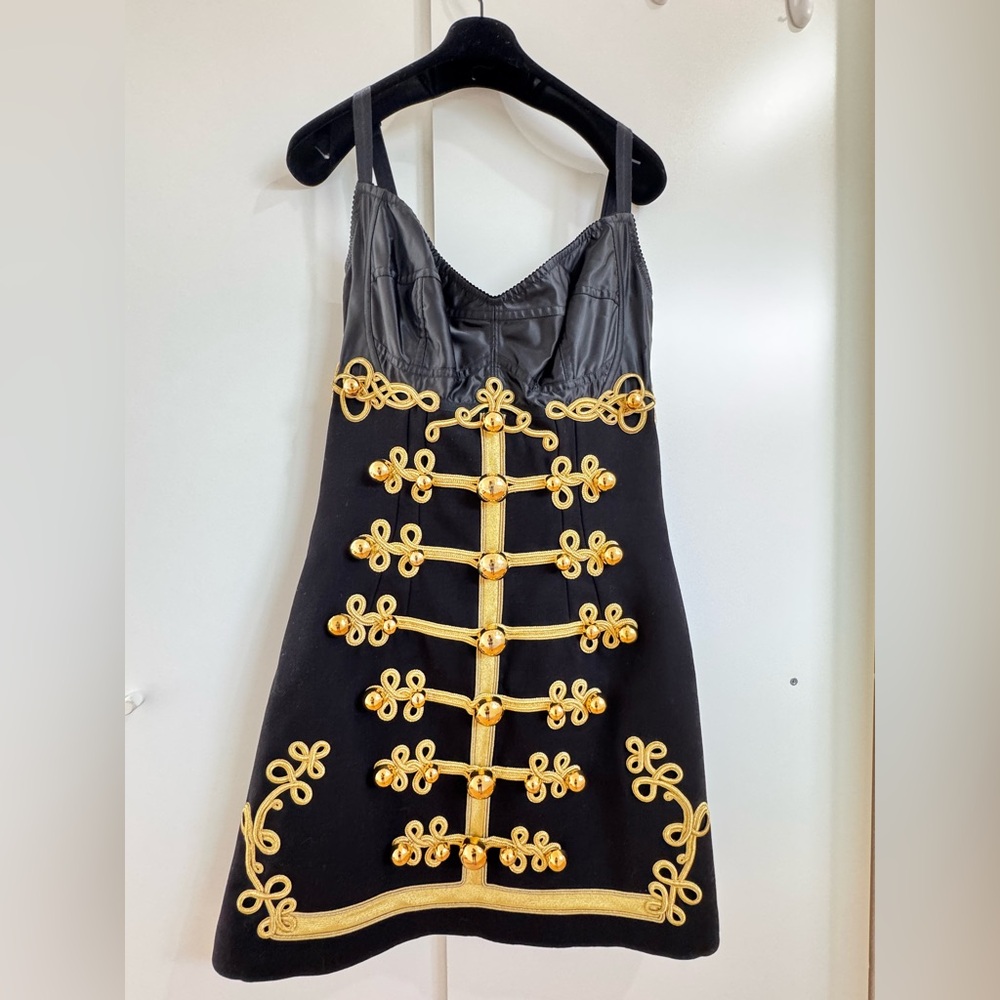 Dolce & Gabbana Runway Black Mini Dress with Gold Embellishment size IT 44 - Picture 8 of 16